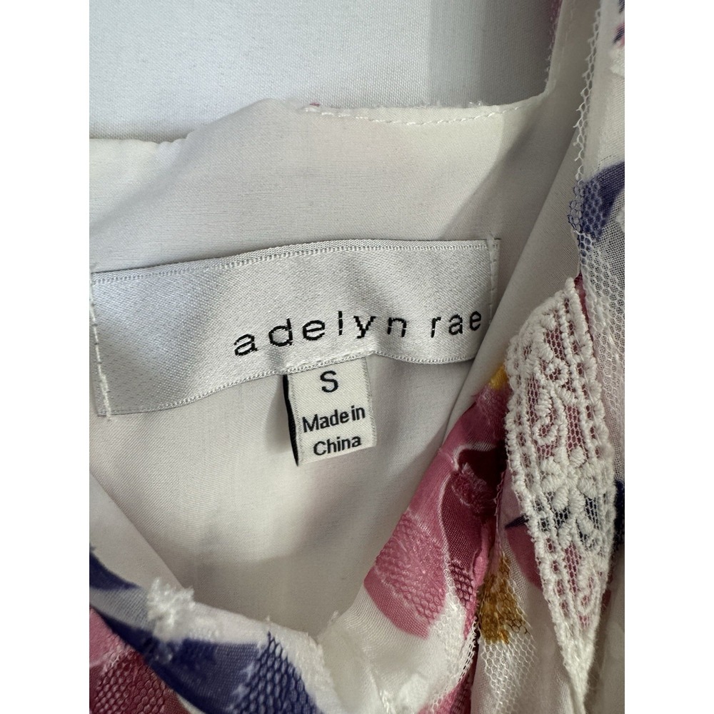 Adelyn Rae Women's Floral Lace Trim Midi Dress Pink White Puff Sleeve Size Small - Picture 4 of 7